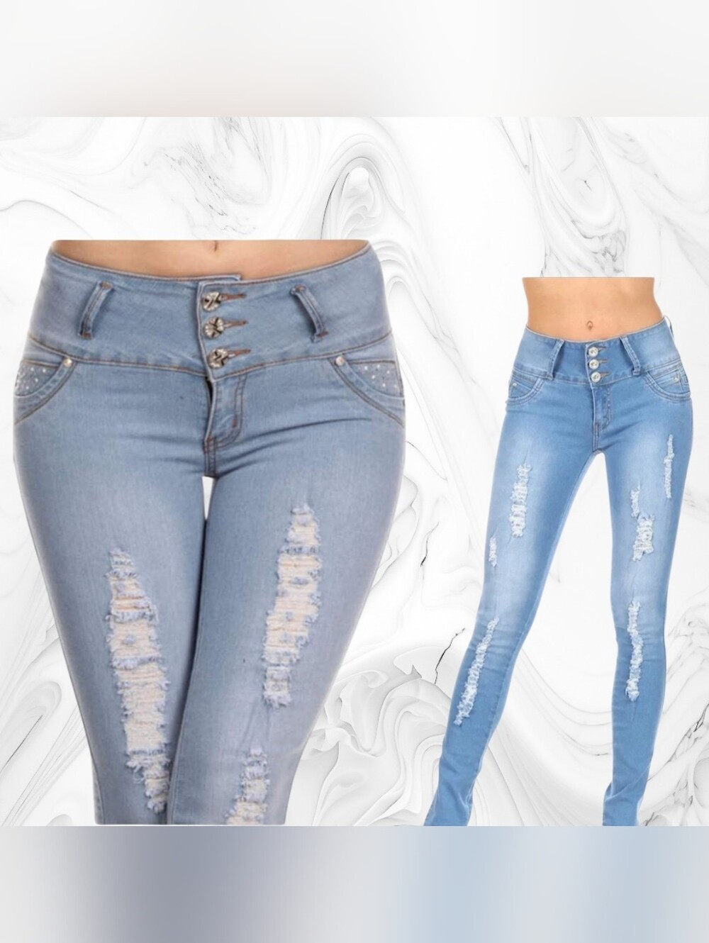 High-Waist Light Blue Distressed Women’s Jeans